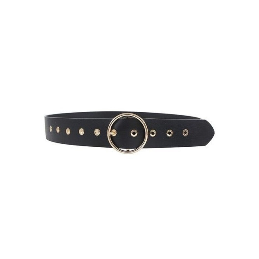 Girly Black Faux Leather Gold Circle Buckle Belt
